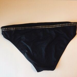 La Blanca Black Bikini Bottom with Studded Gold Colored Trim Rivets Sexy Size M
